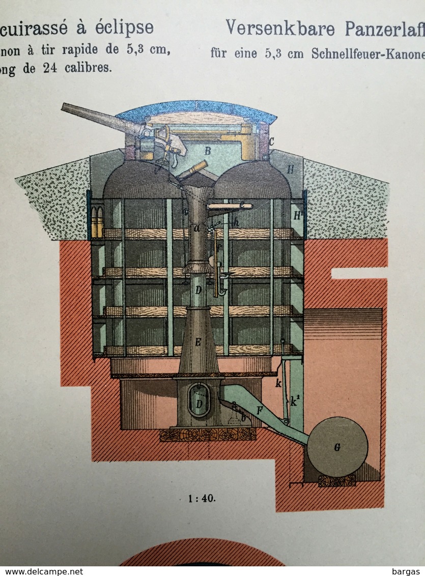 militaria 1889 RARE LES AFFUTS CUIRASSES grusonwerk magdebourg buckau tangerhutte canon obusier batterie tir mortier