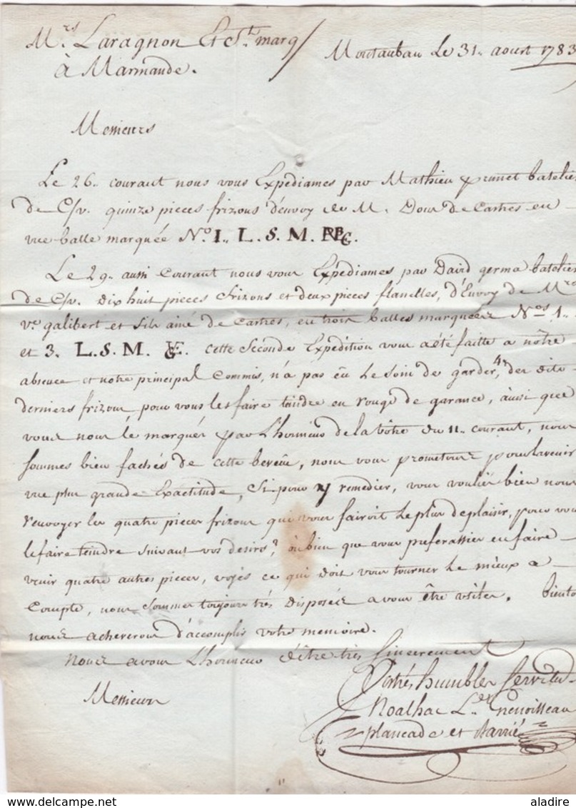 1783 - Marque Postale MONTAUBAN, Tarn Et Garonne Sur Lettre Avec Correspondance Vers Marmande, Lot Et Garonne - 1701-1800: Precursors XVIII
