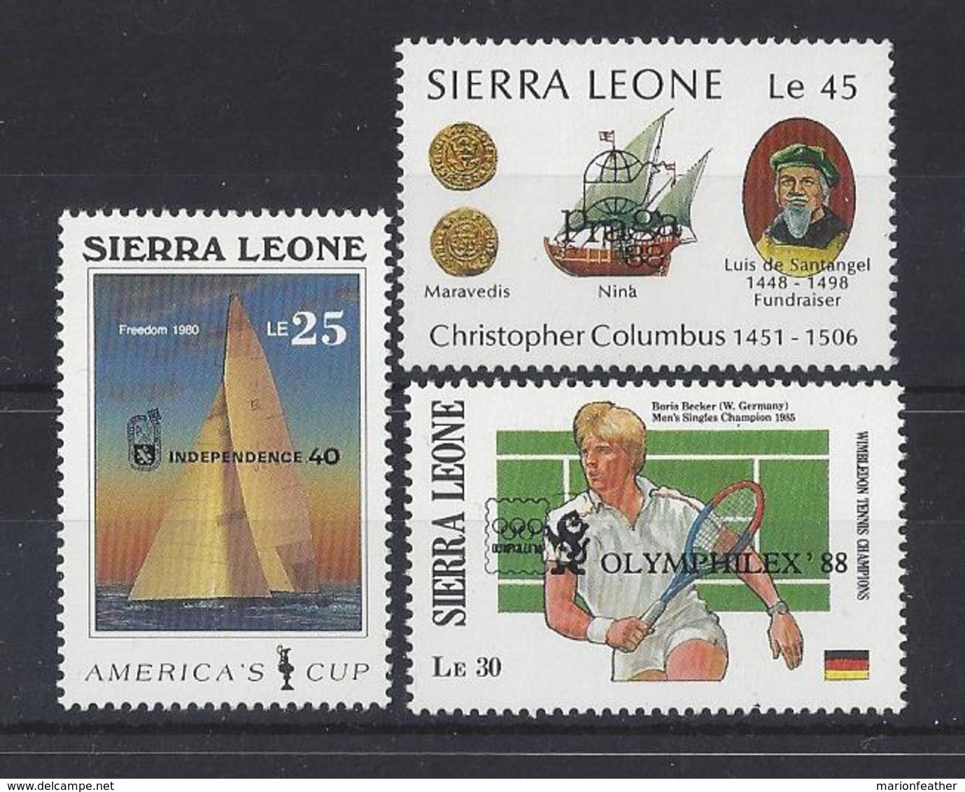 SIERRA LEONE...QUEEN ELIZABETH II.(1952-NOW).....".3  ANNIVERSARIES IN SPORT...SAILING AND TENNIS...".......MH. - Voile