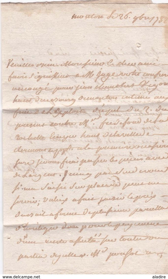 1782 - Marque Postale PEU LISIBLE Sur Lettre Avec Correspondance Vers Riom, Puy De Dôme - 1701-1800: Precursors XVIII
