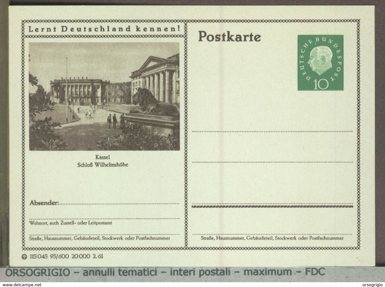 GERMANIA - Cartolina Intero Postale - GANZSACHEN - POSTKARTE  - KASSEL  WILHELMSHOHE  -  LEONE  LION - Félins