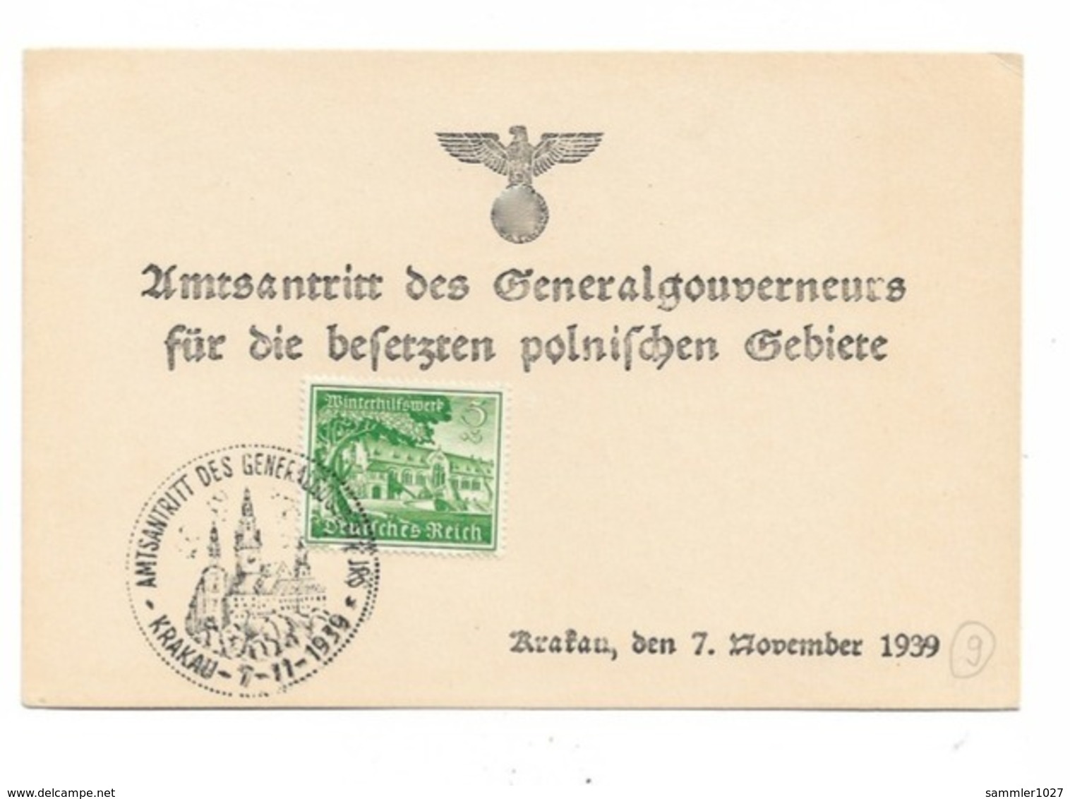 Sammlerkarte Generalgouvernement 1939 - Occupation 1938-45