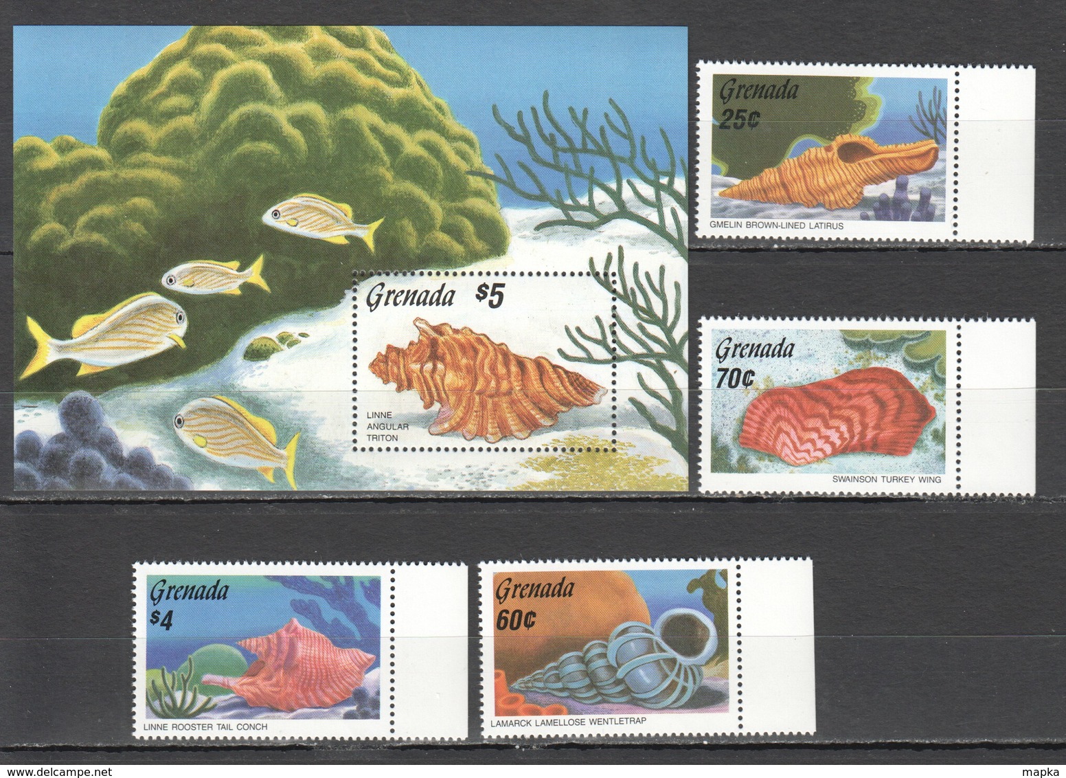 Y706 1986 GRENADA FISH MARINE LIFE SEASHELLS #1485-8 MICHEL 13 EURO BL+SET MNH - Coquillages