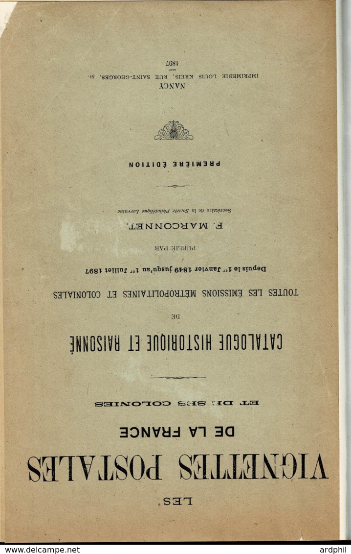 Biblio1-Marconnet Les Vignettes Postales De France Et Colonies Première édition 1897 Reluire. 431 Pages - Philately And Postal History