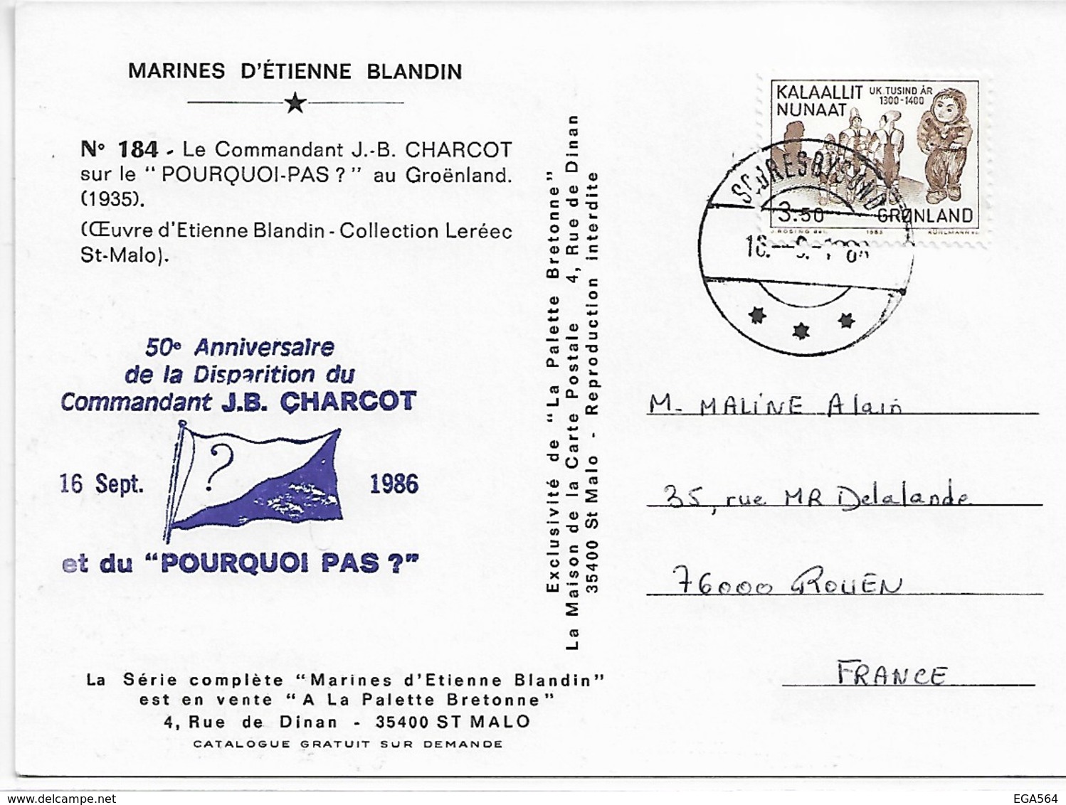 Timbre Groenland Sur Carte Postale Le POURQUOI-PAS? ( Etienne Blandin ) - Covers & Documents