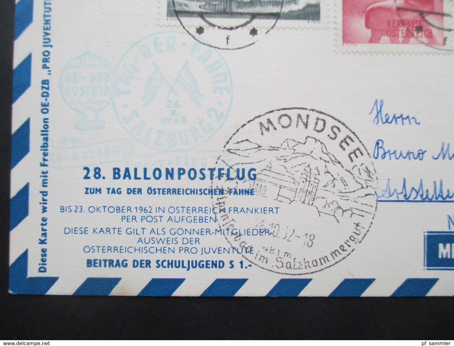 Österreich 1961 Und 62 2 Sonderpostkarten 26. Und 28. Ballonpostflug Zum Tag Der Österreichischen Fahne OMO / Ballonpost - Brieven En Documenten