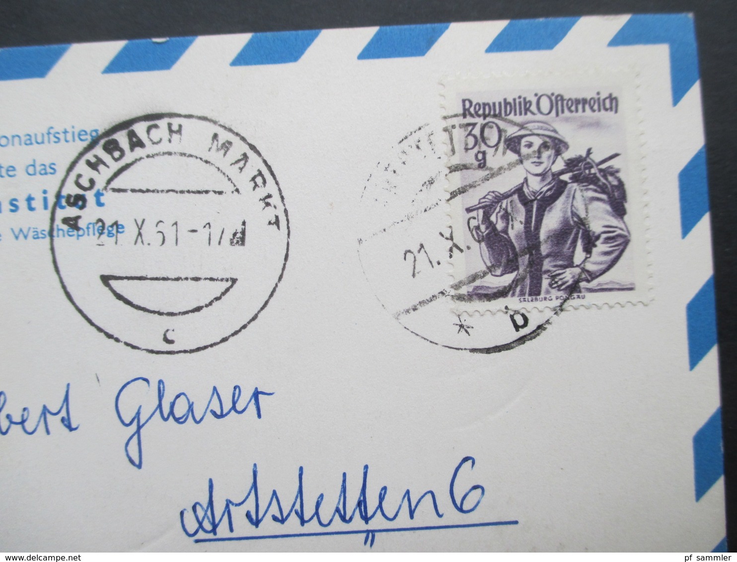 Österreich 1961 und 62 2 Sonderpostkarten 26. und 28. Ballonpostflug zum Tag der Österreichischen Fahne OMO / Ballonpost