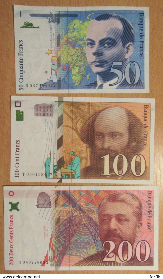 France - 3 Billets 50, 10 Et 200 Francs St Exupéry 1997 F.73, Cézanne 1998 F.74, Eiffel 1996 F.75 - TTB / SUP - 200 F 1995-1999 ''Eiffel''