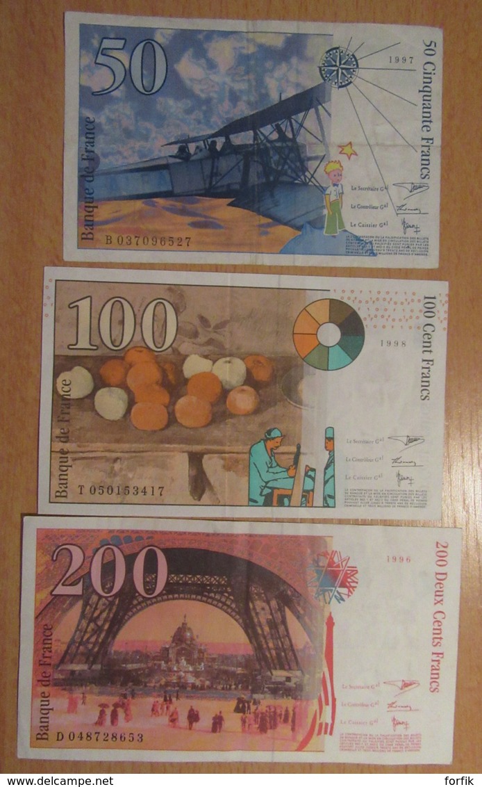 France - 3 Billets 50, 10 Et 200 Francs St Exupéry 1997 F.73, Cézanne 1998 F.74, Eiffel 1996 F.75 - TTB / SUP - 200 F 1995-1999 ''Eiffel''