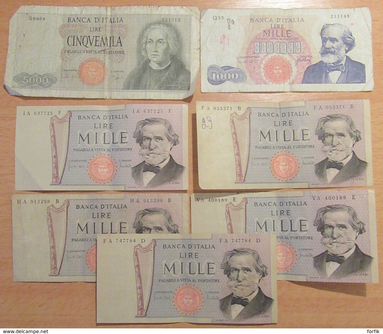 Italie / Italia - 7 Billets 1000 Et 5000 Lire - B à TTB+ - Collections