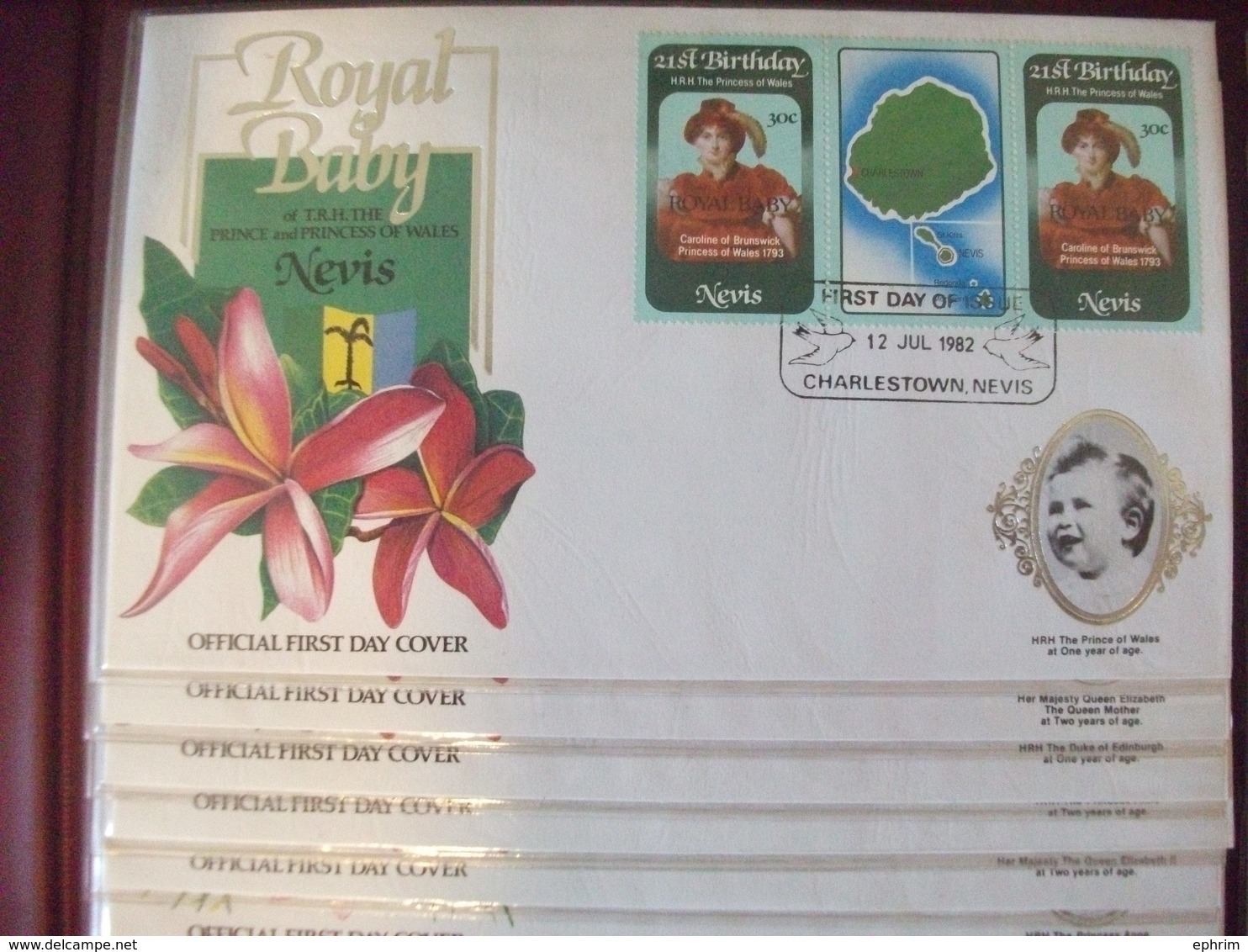 COMMONWEALTH FDC ALBUM ROYAL BABY MUSTIQUE OVERPRINT STAMP LOT 60 ENVELOPPES PREMIER JOUR TUVALU GRENADINES ST. VINCENT - Autres & Non Classés