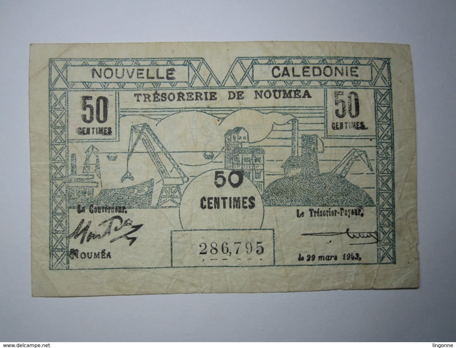 BILLET 50 Centimes NOUVELLE CALÉDONIE 1943 Trésorerie De Nouméa - Nouvelle-Calédonie 1873-1985