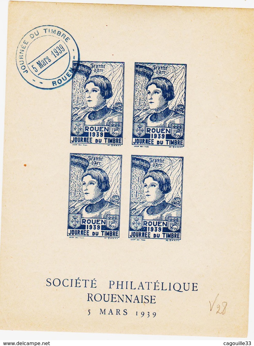 France , Vignette De Rouen , Journée Du Timbre 1939 ( Bleue) Jeanne D'Arc  TB - Briefmarkenmessen