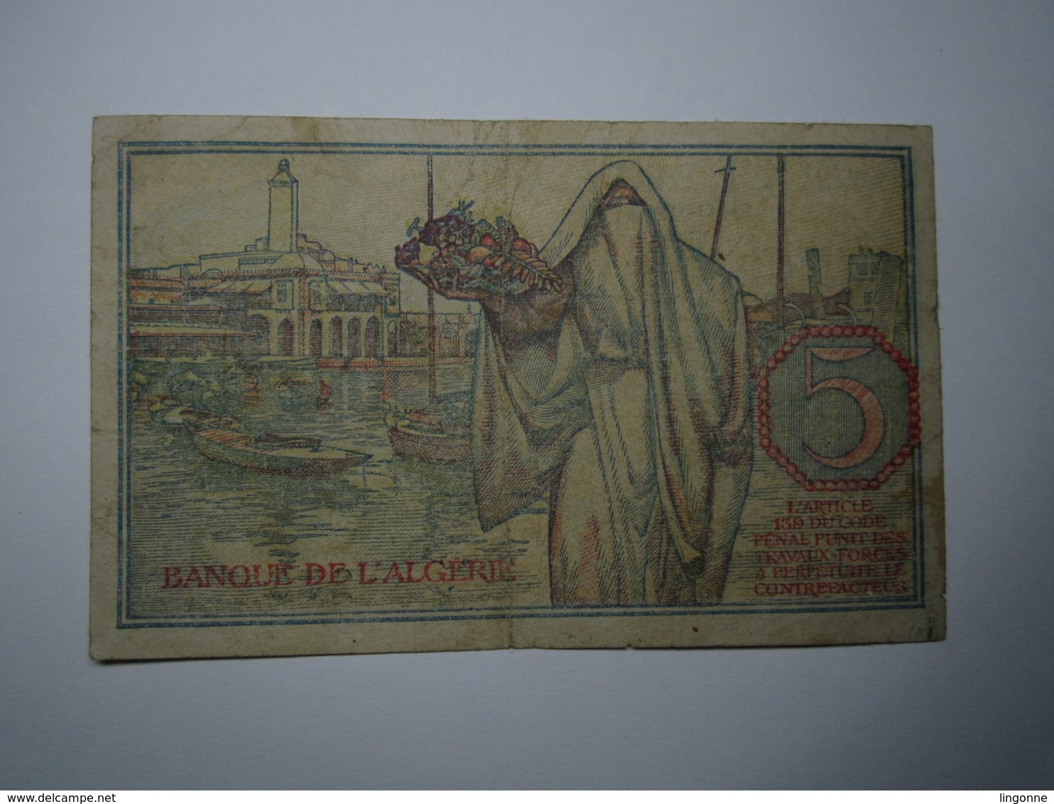 BILLET 1944 Banque De L'Algérie - Tunisie 5 Francs - P. 16 Signatures Du SECRÉTAIRE GÉNÉRAL Et Du CAISSIER PRINCIPAL - Tunisie