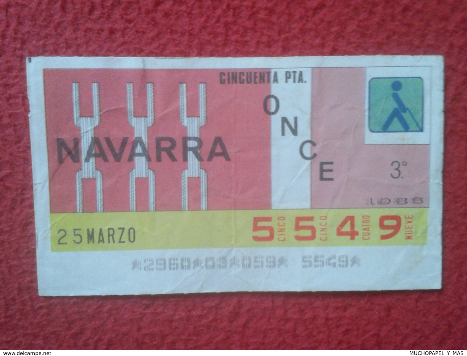 CUPÓN DE LA ONCE SPANISH LOTTERY LOTERIE SPAIN CIEGOS BLIND LOTERÍA ESPAÑA REGIONES 1986 NAVARRA NAVARRE VER FOTO - Billetes De Lotería