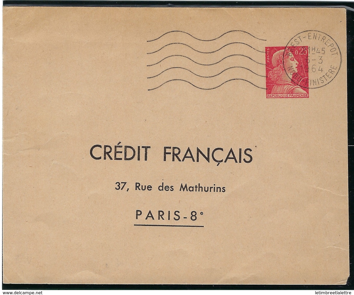 France - Thématique Marianne De Muller - 0,25 Rouge E1 - Crédit Français - Entier Postal - TB - TSC - Standard Covers & Stamped On Demand (before 1995)