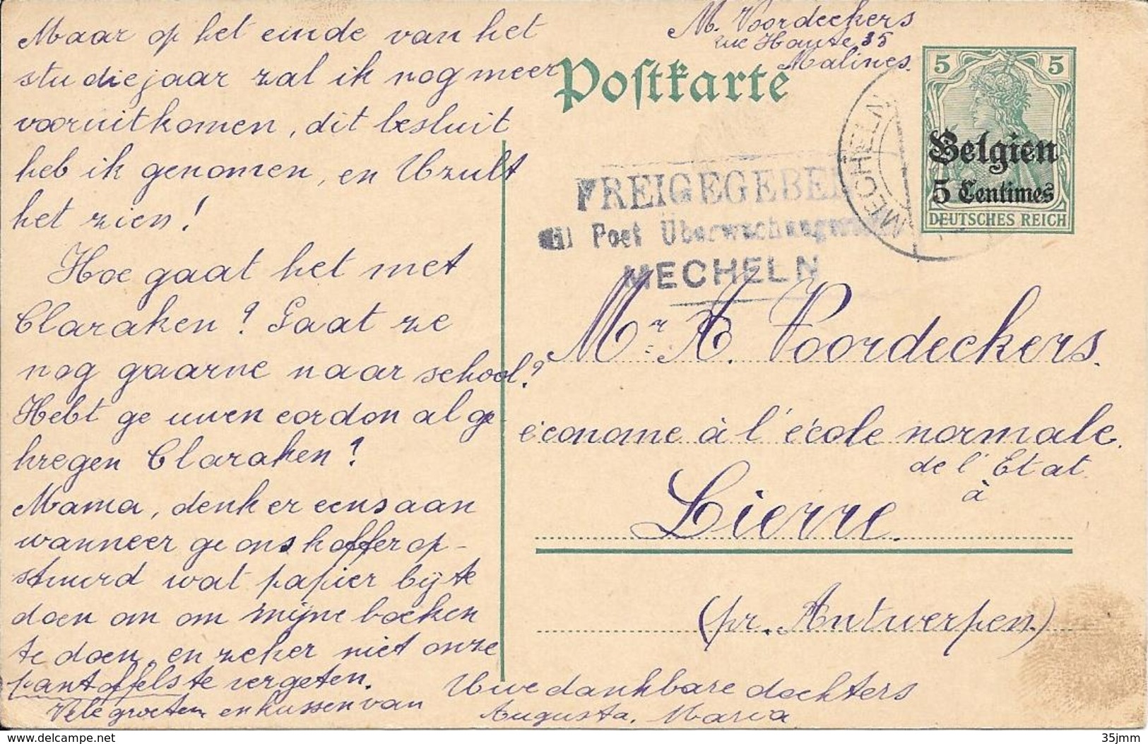 Lettre Belgique Mecheln 1916 Censure US Censor Geoffnet Examiner Censura War - Guerre De 1914-18