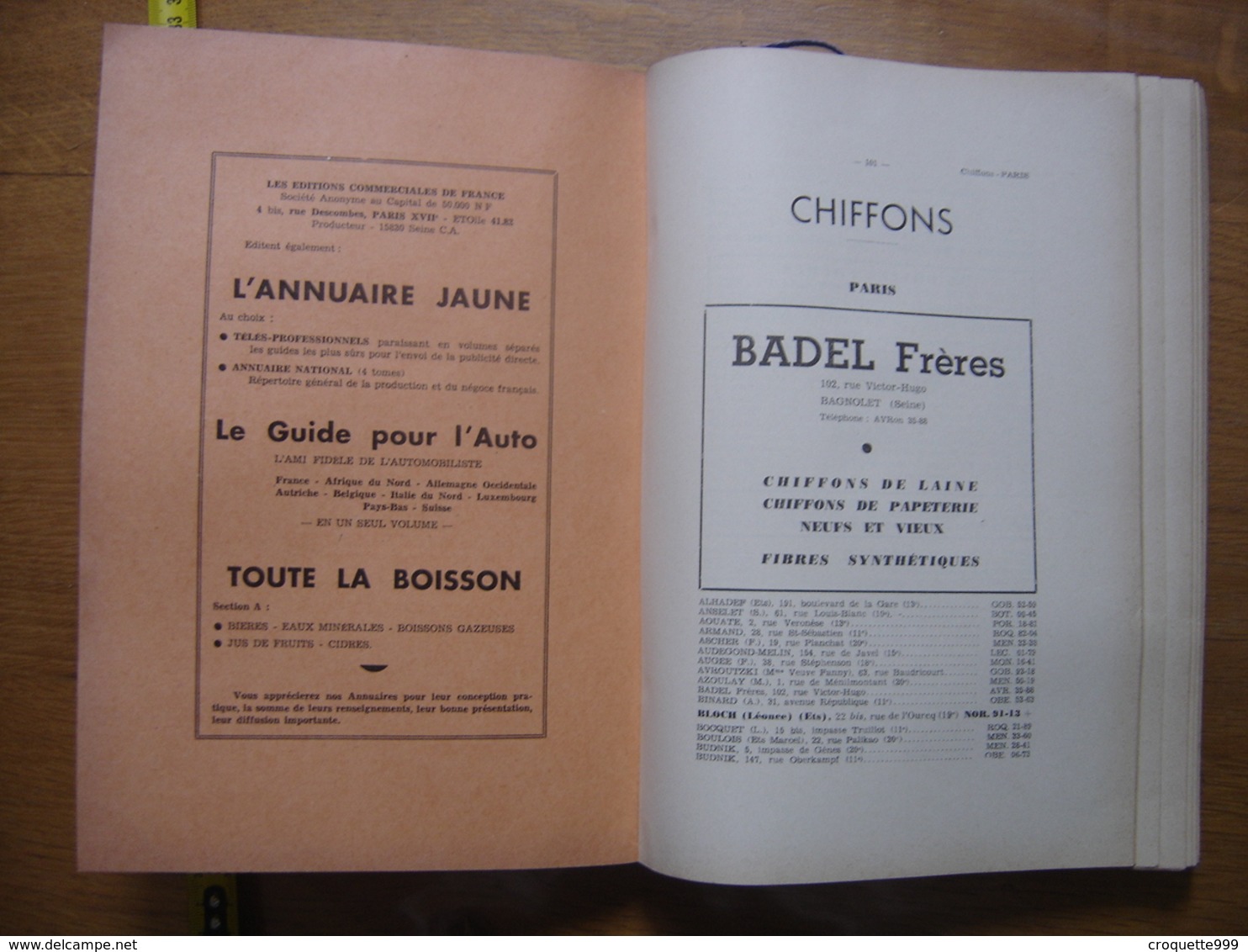 1962 ANNUAIRE National Des MATIERES PREMIERES De RECUPERATION Et Du MATERIEL D'OCCASION - Directorios Telefónicos