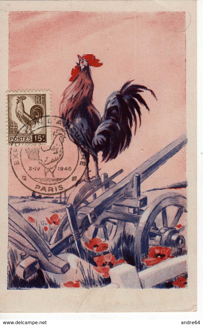 Carte Maximum Avec N°647  Coq D'Alger Oblitérée Expo D'Aviculture 1945  Cote Yvert :   A1  45E - 1940-1949