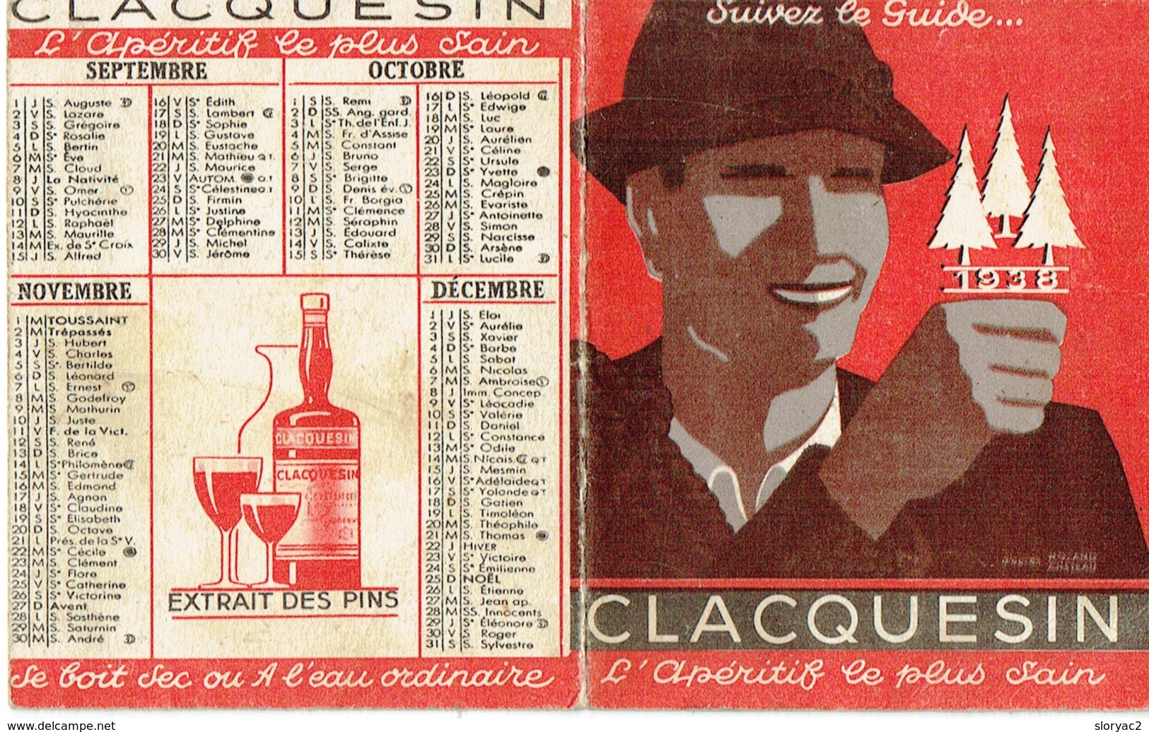 CLACQUESIN - Calendrier Petit Format -1938 - Klein Formaat: 1921-40