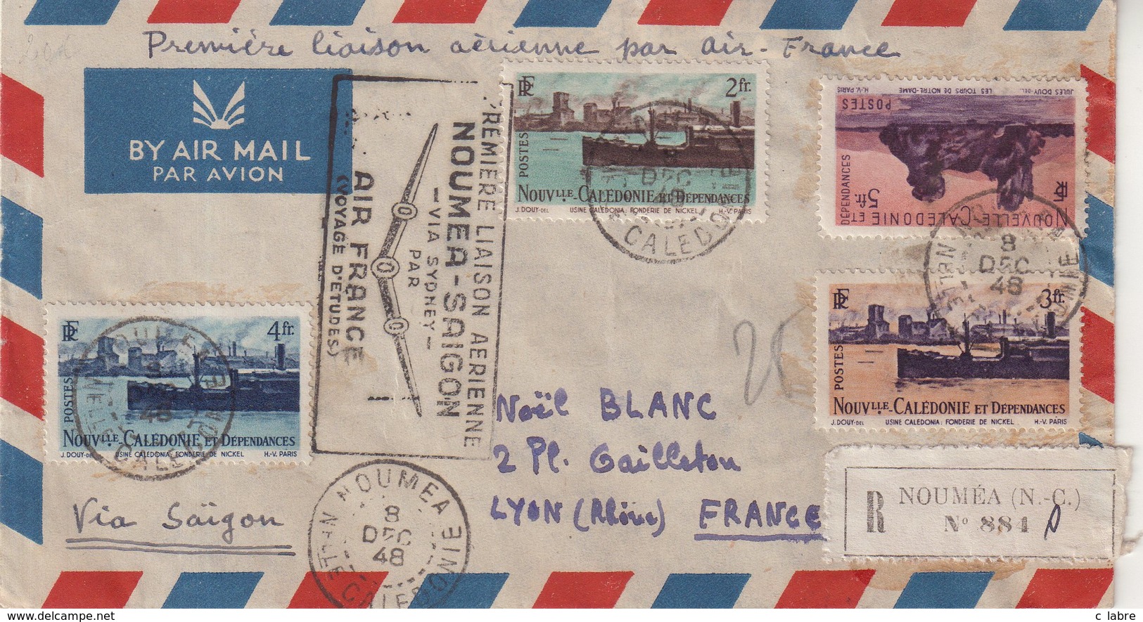 NOUVELLE - CALEDONIE : PA . REC . " NOUMEA , SAIGON PARIS . 1948 . - Lettres & Documents