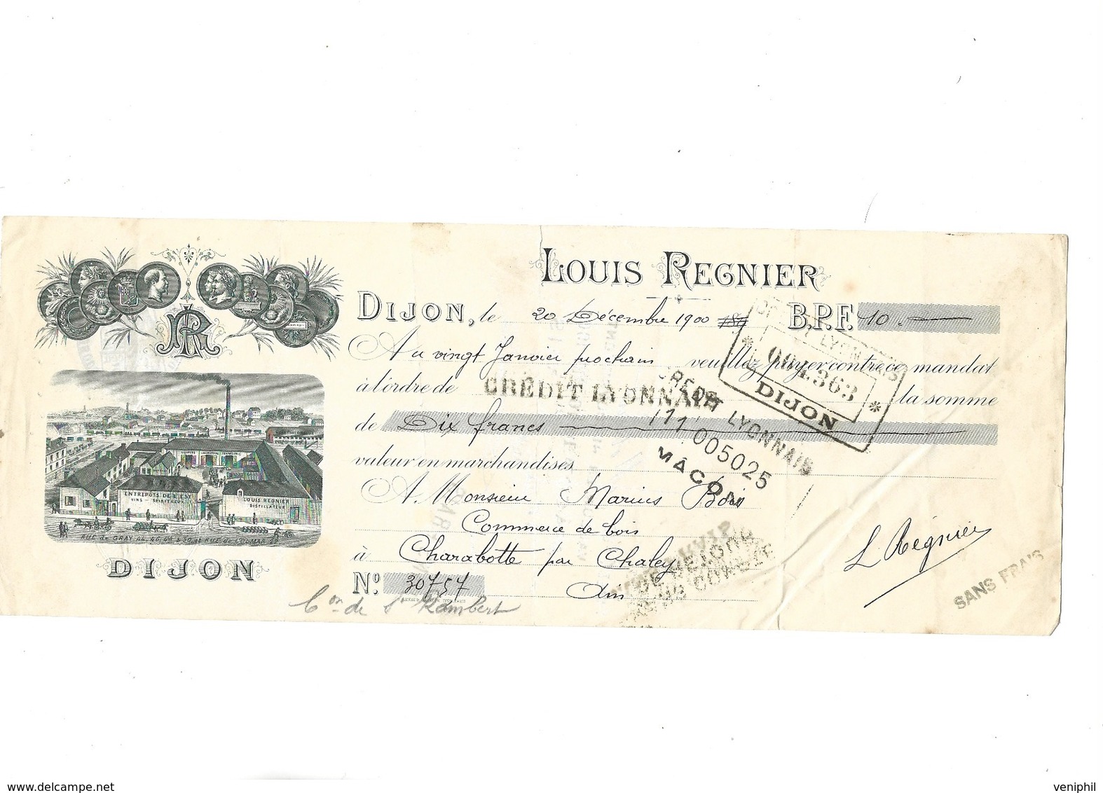 TRAITE ILLUSTREE - LOUIS REGNIER - DIJON -ANNEE 1900 - Lettres De Change