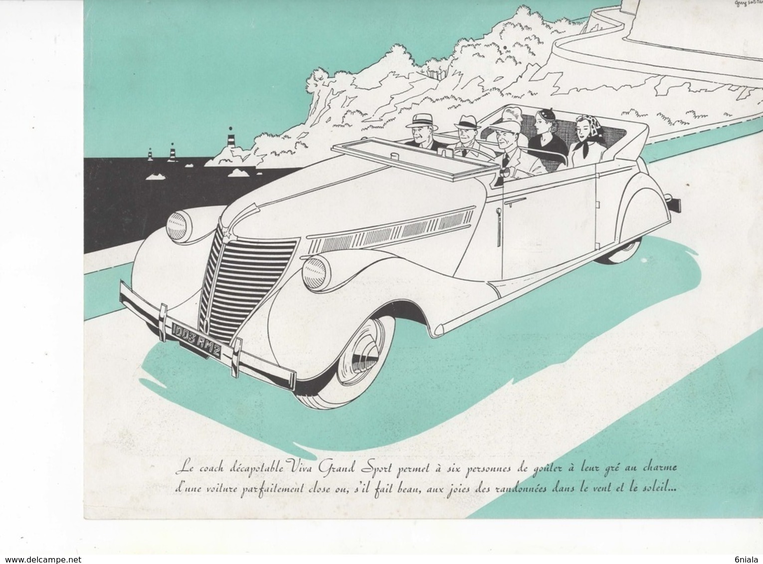 611  PUBLICITÉ  ANCIENNE BROCHURE RENAULT VIVA GRAND SPORT  1939   Voiture 6 Places Face à La Route - Voitures