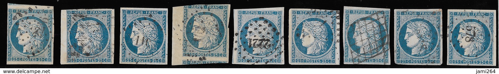 9 TIMBRES ; N°4 ; CÉRÈS 1850 ; N° ;136;112;85;31;78;111;9;61;74; ; N° DE LA PLANCHE D1  TTB - 1849-1850 Ceres