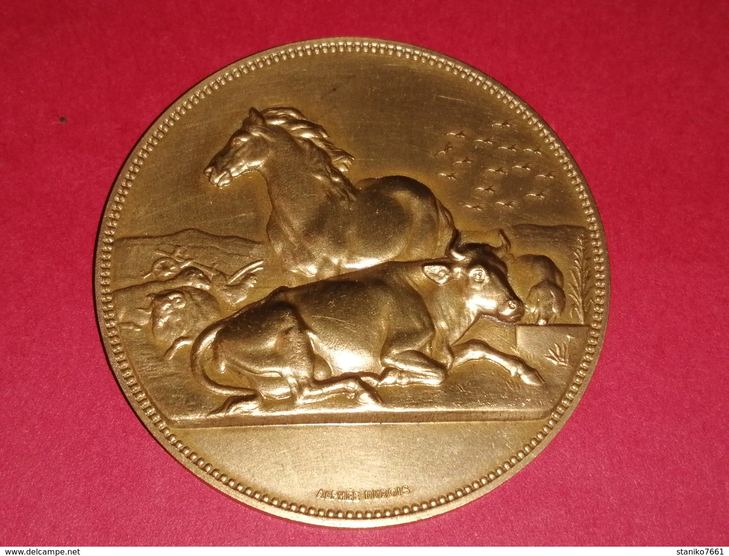 SUPERBE MÉDAILLE BRONZE ANIMAUX DE LA FERME CHEVAL VACHE OVINS BASSE COURS   Graveur LAGRANGE DUBOIS 94 Gr. Dia. 57 Mm - Sonstige & Ohne Zuordnung