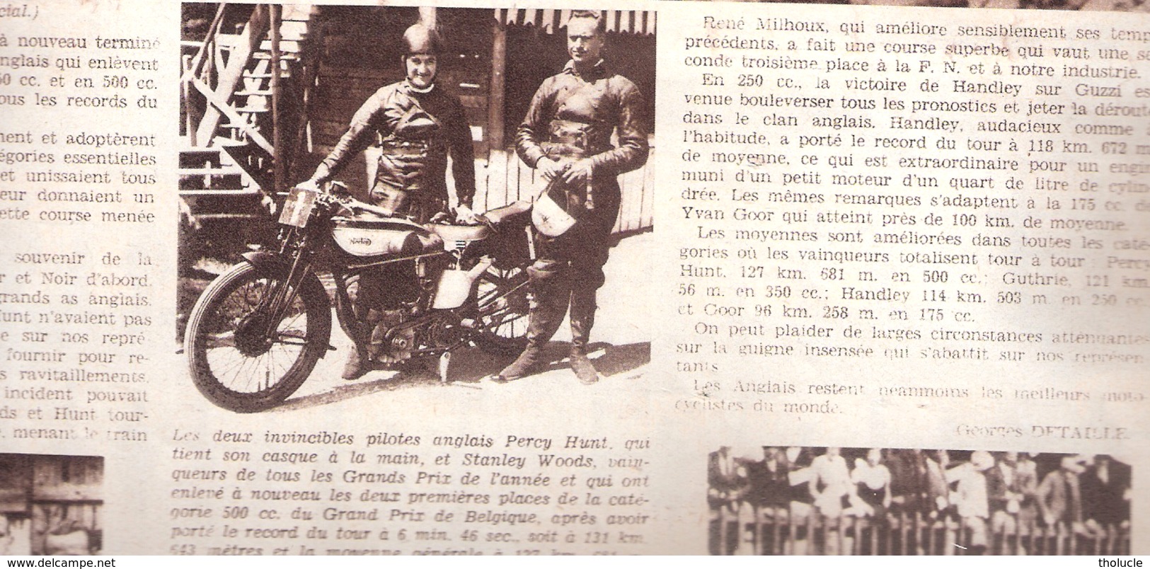 Sport-Grand Prix De Belgique Des Motos (moto Norton)-Jules Tacheny (Mettet)-F.N.Francorchamps- "Soir Illustré" 29/7/1933 - Moto