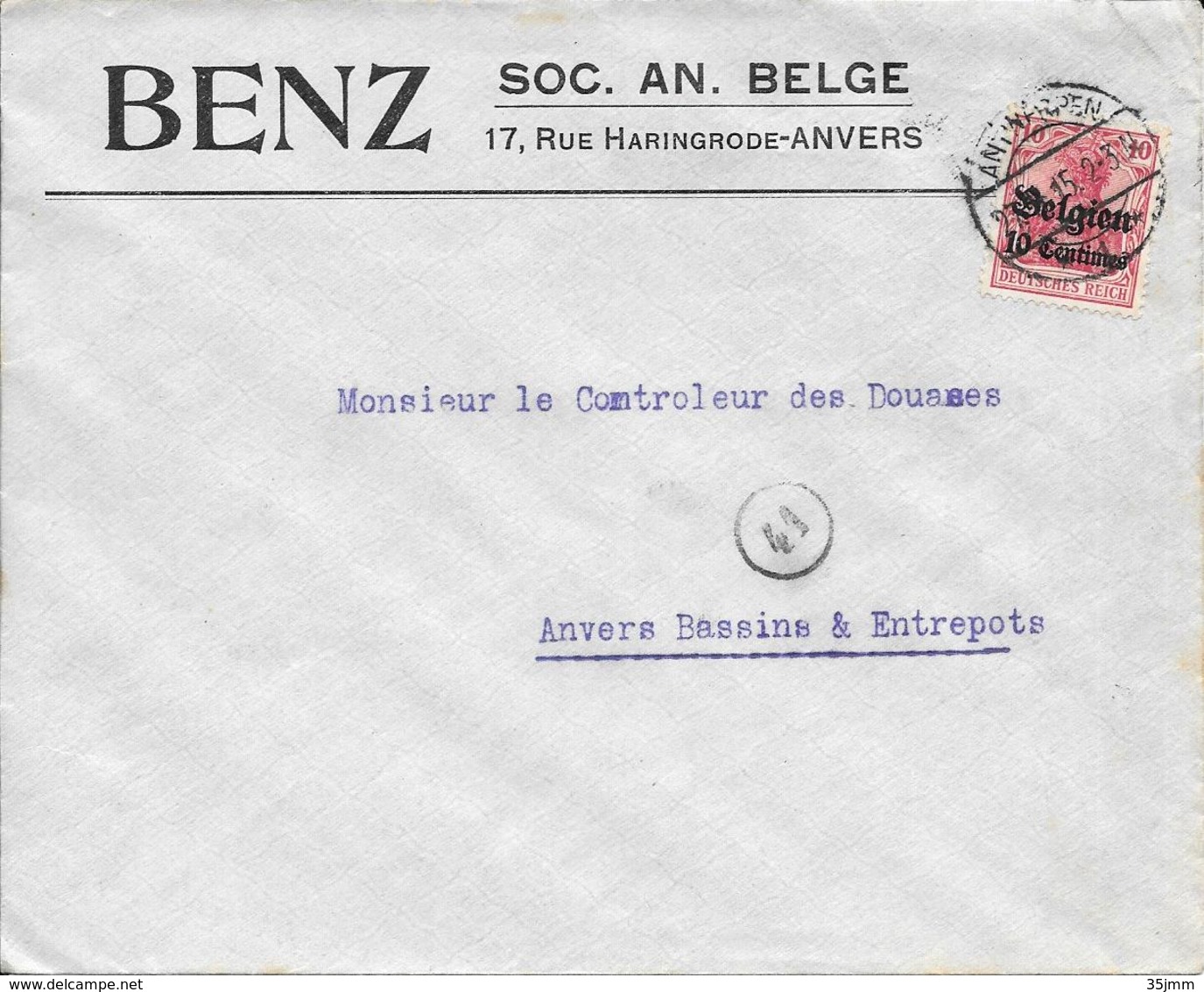 Lettre Belgique Anvers 1915 Censure  Censor Geoffnet Examiner Censura War - Guerre De 1914-18