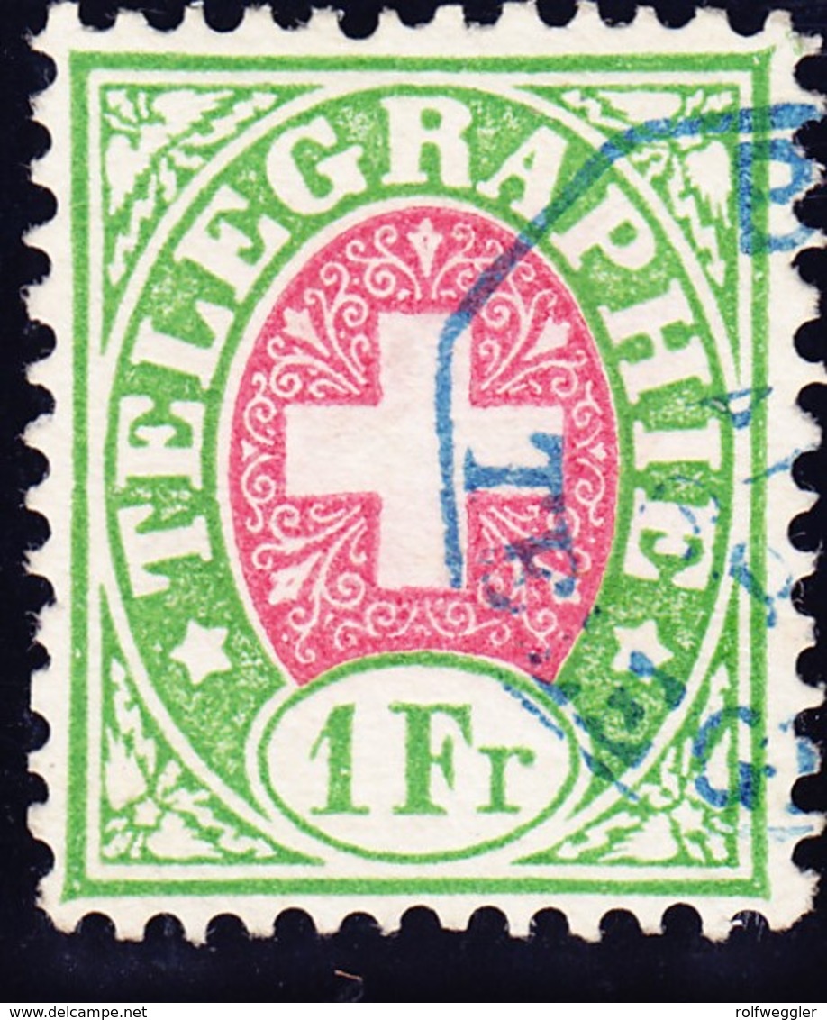 1868 Gestempelte 1 Franken Marke Grün Und Karmin Nr. 3 Weisses Papier - Telegraph