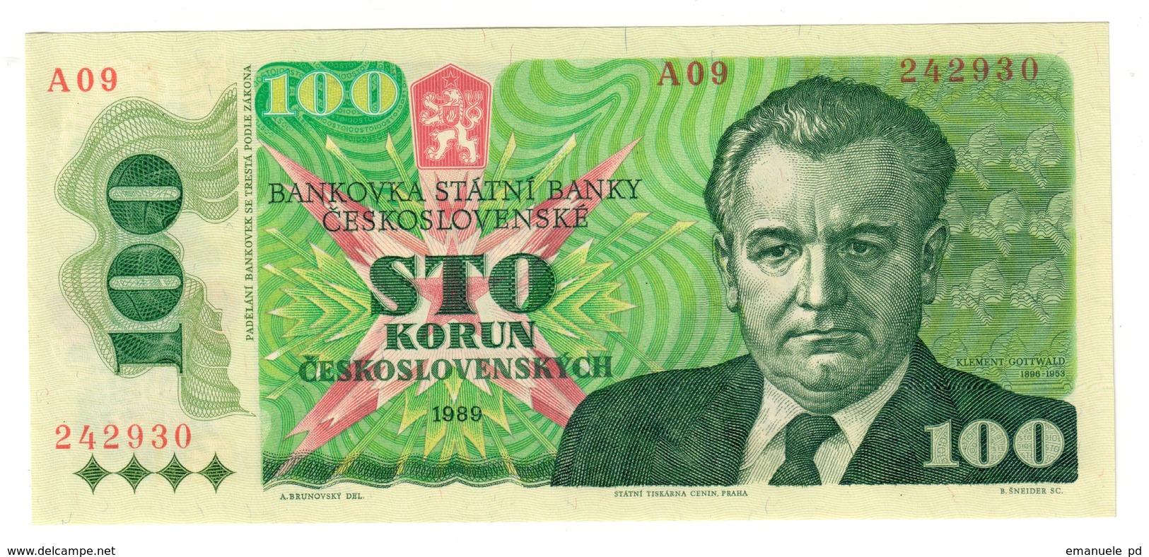 CZECHOSLOVAKIA	100	KORUN	1989	P97	UNC-			.CV. - Cecoslovacchia