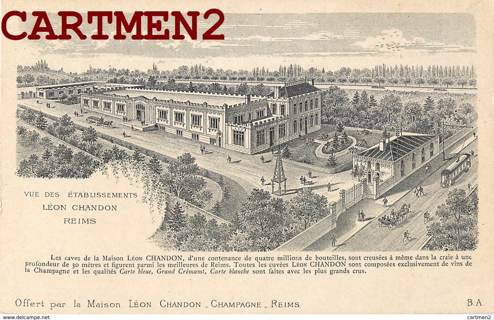 REIMS PUBLICITE LITHOGRAPHIE 1900 CAVE DE LA MAISON LEON CHANDON CHAMPAGNE EMBALLAGE 51 MARNE - Reims