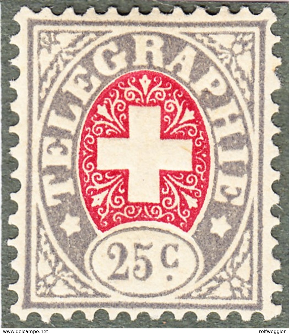 1868 25 Rp. Grau Und Karmin Ungestempel Mit Erstfalz - Télégraphe