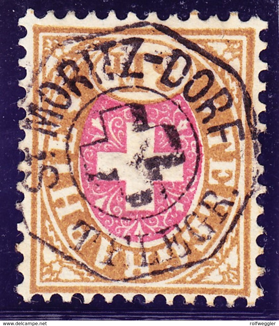 1877 3 Franken Marke Braun Und Rot, Weisses Papier Mit Vollstempel St. Moritz Dorf - Télégraphe