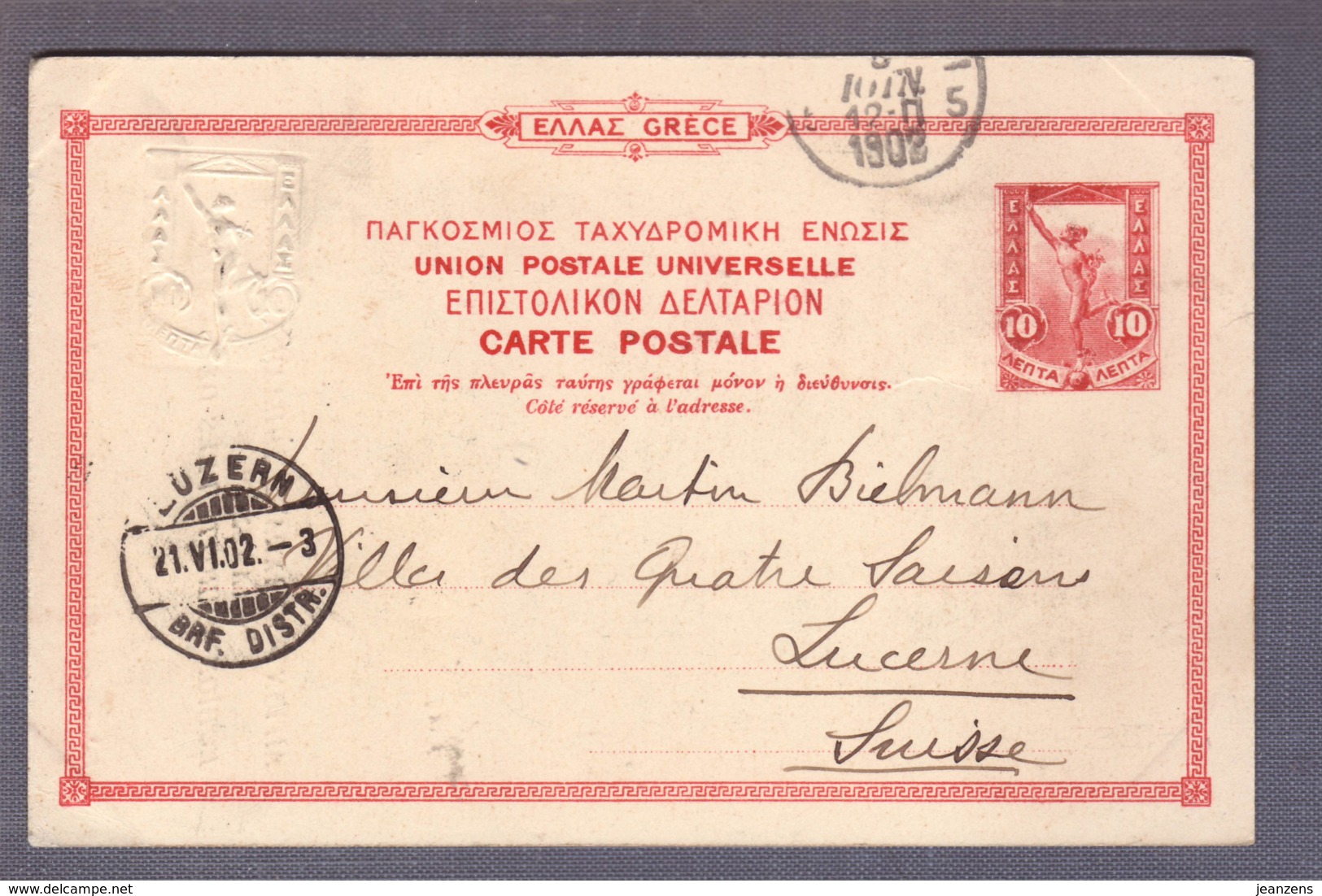 Entier Postal "Echion Grotte" Obl. 06.1902 -> Lucerne - Entiers Postaux