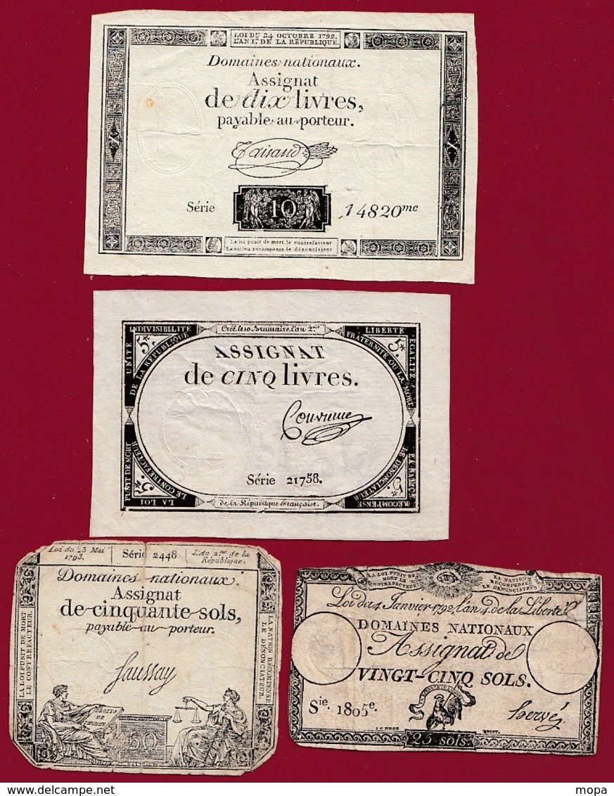 France 4 Assignats Dans L 'état Lot N °6 - Assignats