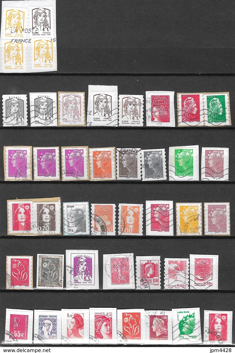 France Lot De 43 Timbres Adhésifs  Oblitérés Issus De Carnets Divers, Feuilles Et Roulettes PRO - Autocollant Sur Papier - Autres & Non Classés