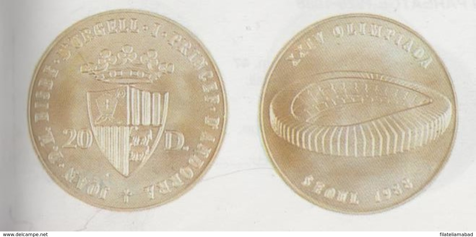 ANDORRA MONEDA DE PLATA  Nº 41  20 DINERS AÑO 1987 XXIV OLIMPIADA SEÚL.SERVEI D'EMISSIÓNS  (E.M.8 - Andorre