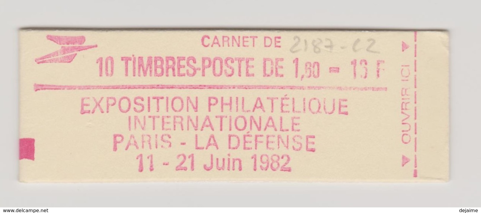 FRANCE 1982 CARNET N° YT 2187-C2 Type Liberté 1,60 F Rouge "PhilexFrance 1982" - Autres & Non Classés