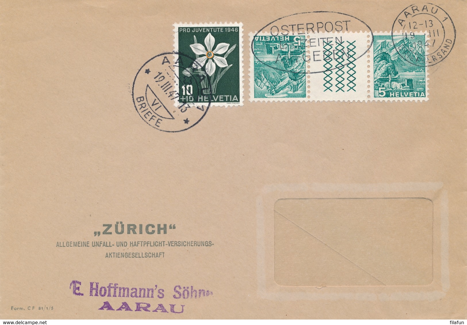 Schweiz - 1947 - 3 Stamps Mixed Franking On Business Cover From Aarau - Briefe U. Dokumente