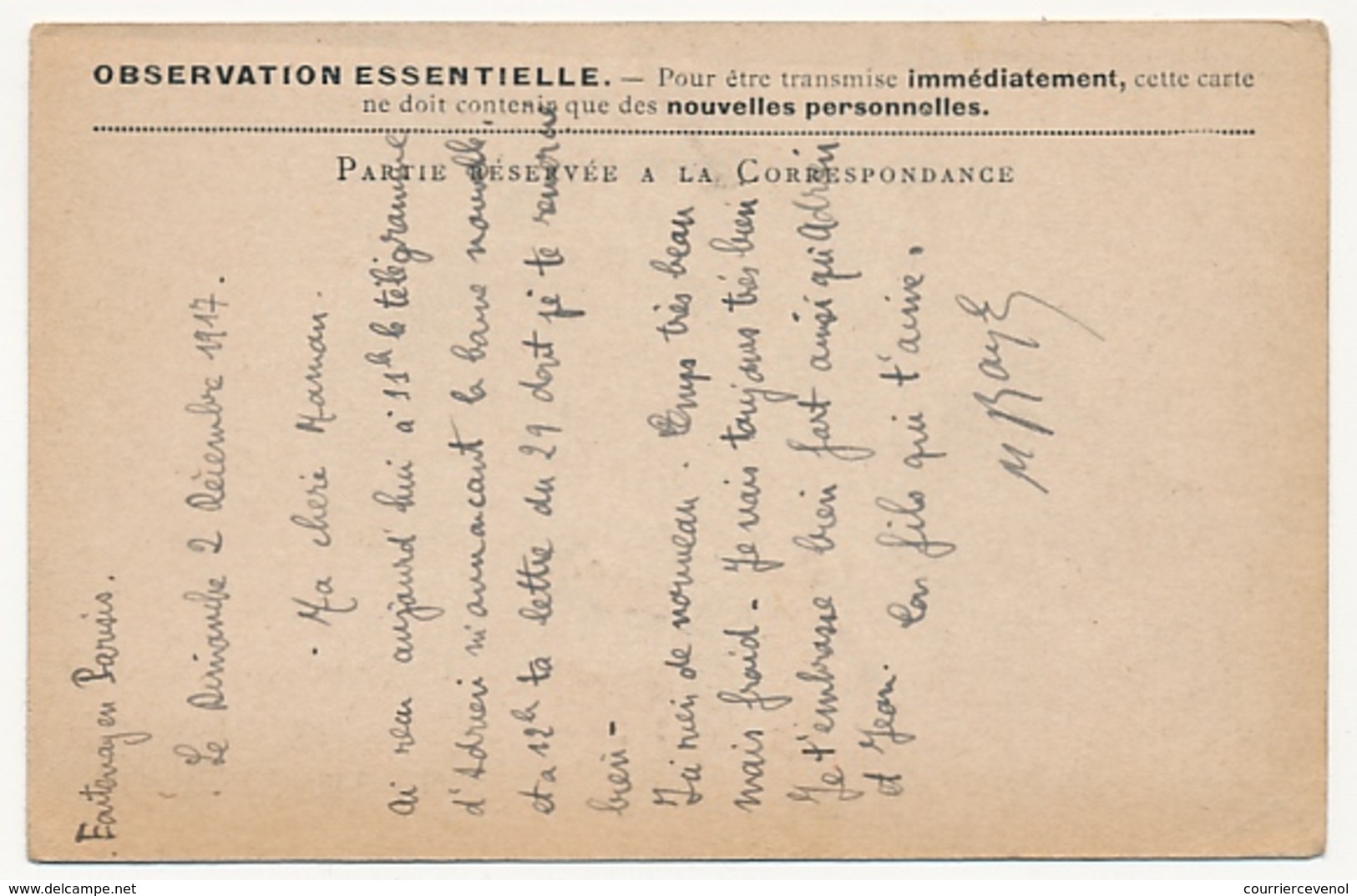 FRANCE - CP De Franchise Militaire Officielle - Cachet "Souscrivez à L'Emprunt National Dans Les Bureaux De Poste" 1917 - 1. Weltkrieg 1914-1918