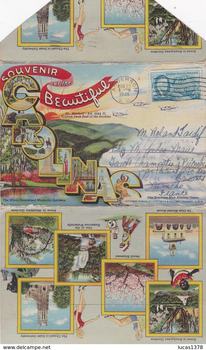 Beautiful Carolinas Souvenir Folder 16  Views LINEN Copyright 1942 - Carolina Beach