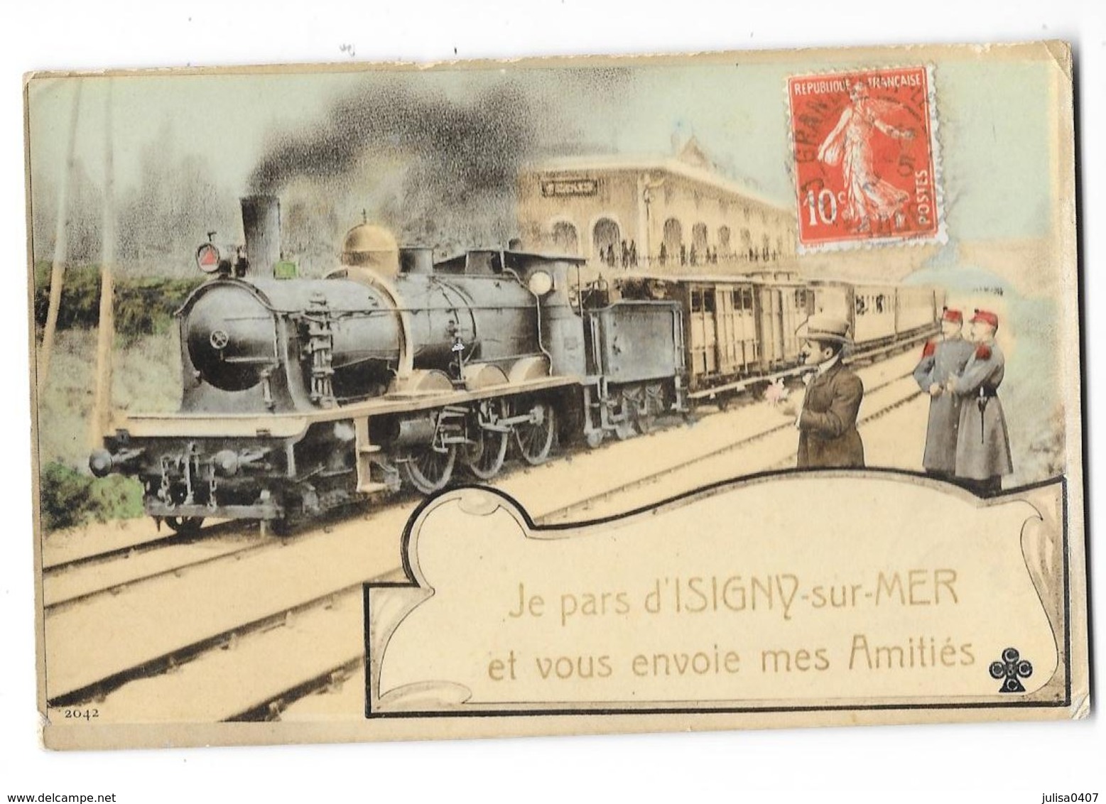 ISIGNY SUR MER (14) Carte Fantaisie Gare Train - Autres & Non Classés