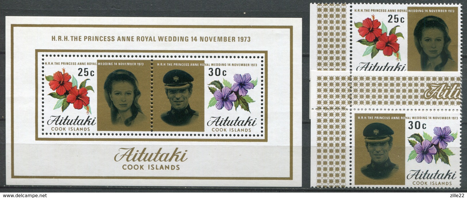 Aitutaki Mi# KLB 80-1 + Block Postfrisch MNH - Princess Anne - Aitutaki