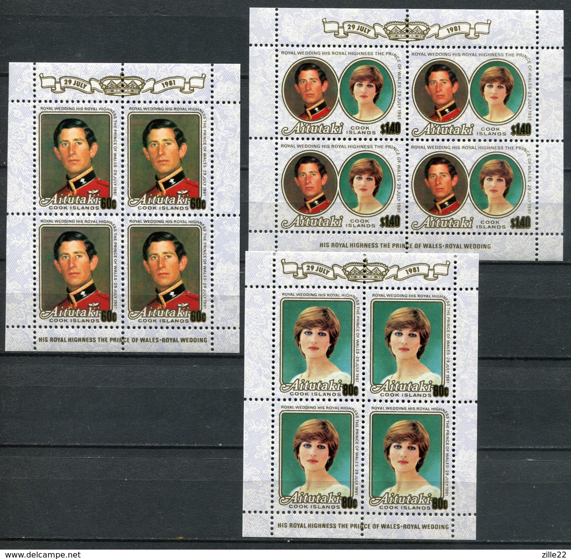 Aitutaki Mi# 406-8 KLB Satz Postfrisch MNH - Diana And Charles Wedding - Aitutaki