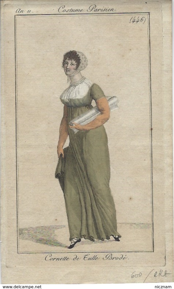 Imprimé Costume Parisien - Cornette De Tulle Brodé (446) - Prenten & Gravure