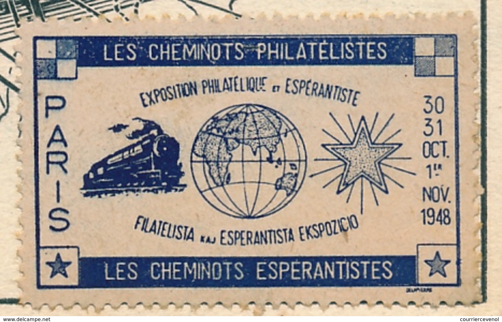 FRANCE - Carte Commémo. Affr 5F Gandon - Expo Philatélique Et Espérantiste Des Cheminots 1948 + Vignette - Esperanto