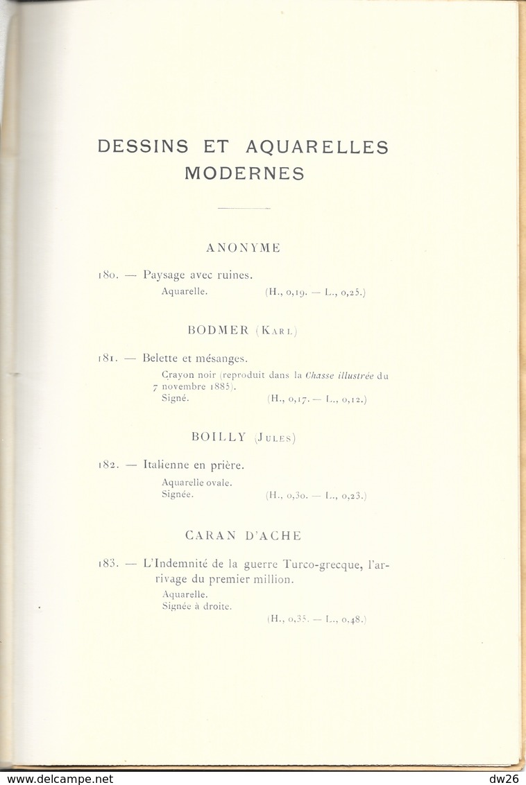 Catalogue De Tableaux Anciens, Dessins Aquarelles, Gouaches, Miniatures, Pastel - Hôtel Drouot 17 18 Février 1905 - Kunst